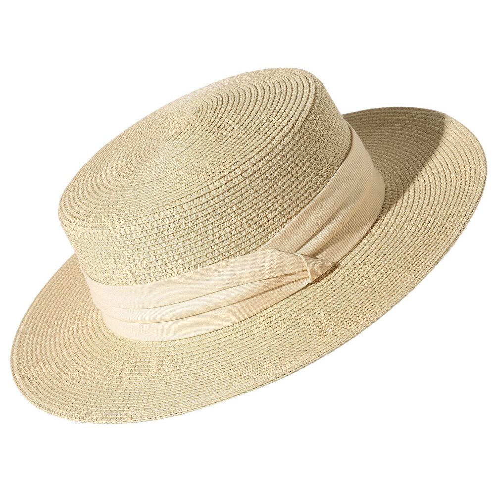 3756 Sun Hats Wide Brim Straw Boater Hat Foldable Packable Beach Hat